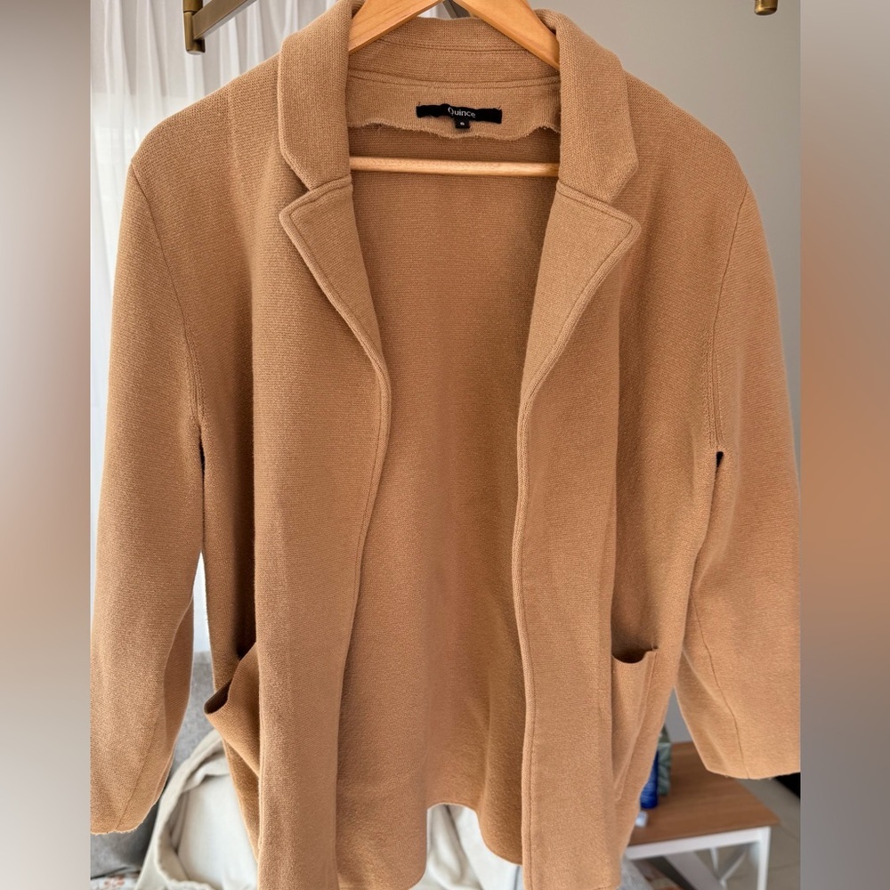 Quince Women’s Tan Cotton Knit Open Front Sweater Blazer Small